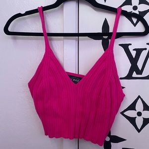 Cider Hot Pink Solid Rib Knit Tank Top